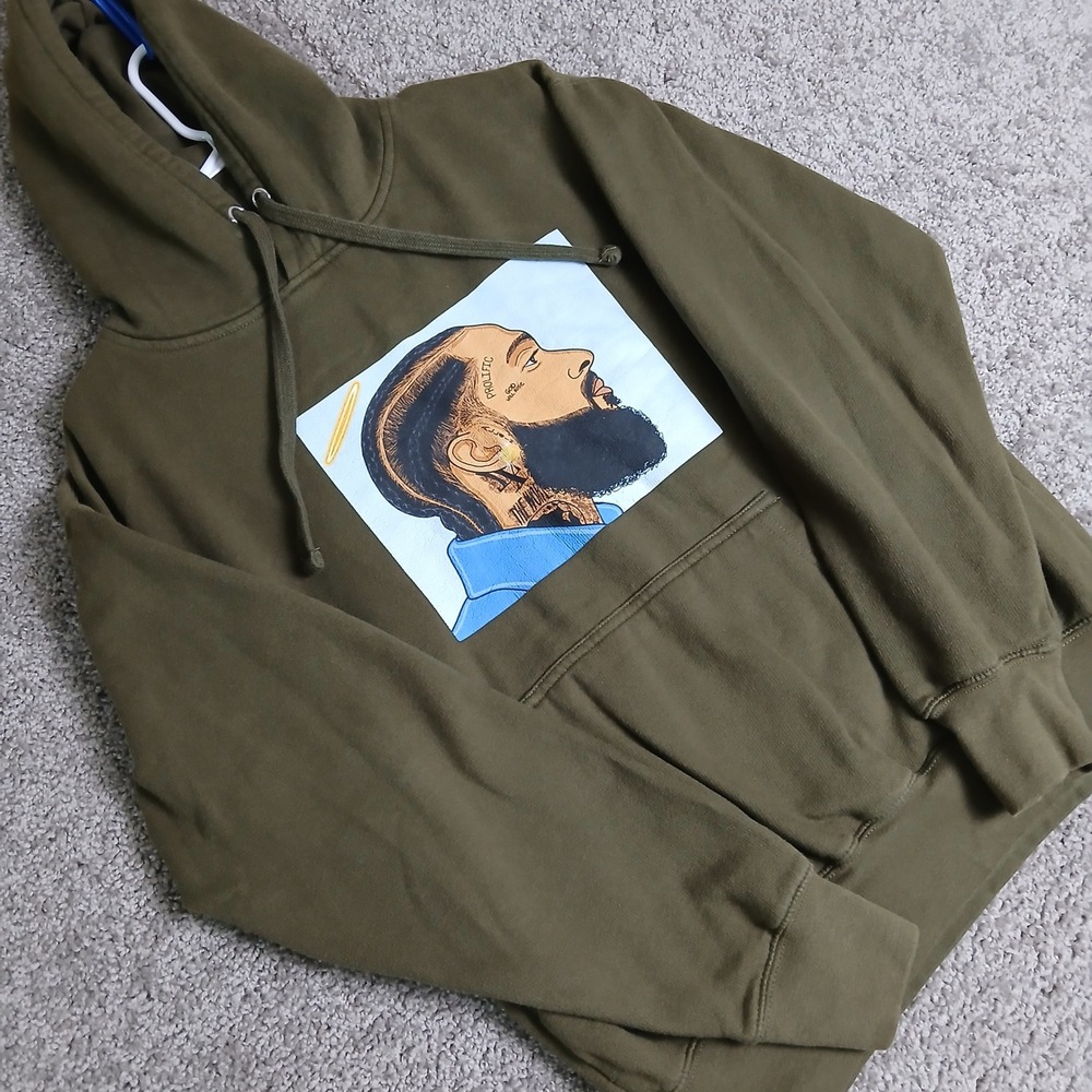 Smart Blanks Nipsey Hussle Graphic Hoodie Mens Medium Olive Green Streetwear